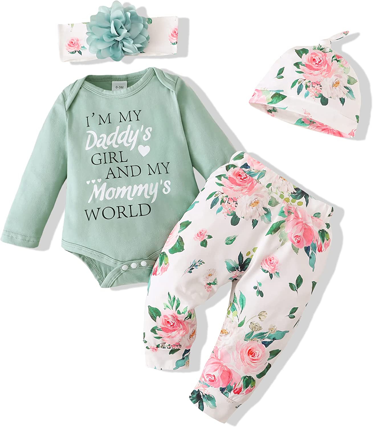 230816030251585_1 Renotemy Newborn Baby Girl Clothes Outfits Infant Romper Ruffle Floral Pants Cute Toddler Baby Girl Clothes Set - Image 1